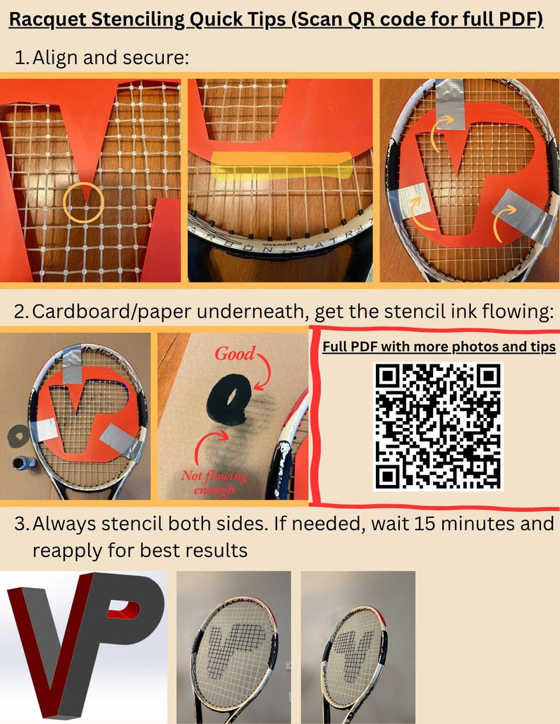 Tennis Racquet Stencil - Customizable | Custom Tennis String Stencil | Personalized Racket Logo image 10