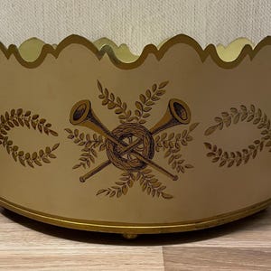 Vintage French Mustard Colored Tole Footed Jardiniere Cachepot