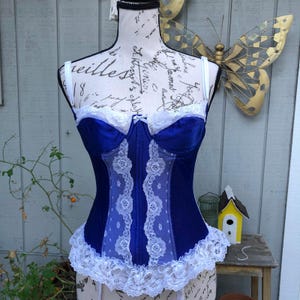 Vintage Electric Blue and White Lace Corset Bustier Top - Etsy