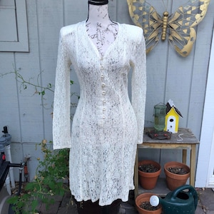 Vintage Cream Long Sleeve Lace Dress