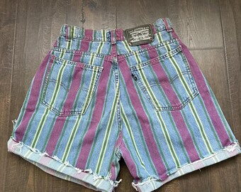 Vintage 1993 Levi Jeans 730-2191 Striped USA Cotton Fun Shorts Sz 26 Hippie