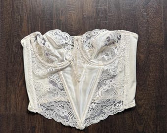 Top tipo corsé bustier de encaje color crema de Christian Dior, estilo vintage de los años 90, talla 34C, fabricado en EE. UU.