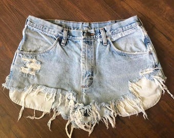 Vintage 90er Jahre Cut off Shorts Rustler Festival Hippie Western Boho 30 Taille