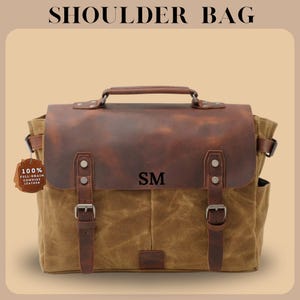 Sac bandoulière en cuir et toile pour homme Messenger Sac bandoulière en toile Porte-documents pour ordinateur portable Sac à main pour homme Sac de voyage Sac en toile Cartable Cadeaux pour lui
