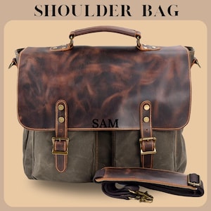 Sac messager personnalisé en toile cirée pour homme cartable porte-documents vintage sac à bandoulière en toile sac à bandoulière pour ordinateur portable cadeaux uniques pour garçons d'honneur