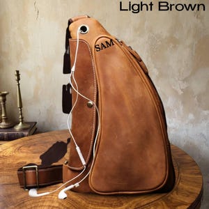 Chest Bag Men Leather Crossbody bag  Sling Messenger Bag Outdoor Travel Bag Shoulder bag Fanny Pack Personalized Gifts for Him Father