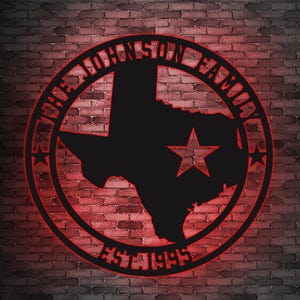 Aangepast metalen bord Texas staat, gepersonaliseerde familienaam muurkunst, woondecoratie gevestigde datum, metalen staat silhouet, housewarmingcadeau