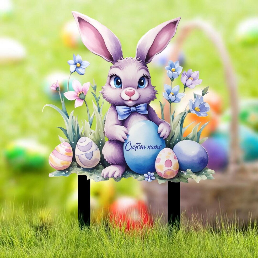 Easter Rabbit Stake, Easter Bunny Metal Sign With Stake, Rabbit Garden ...
