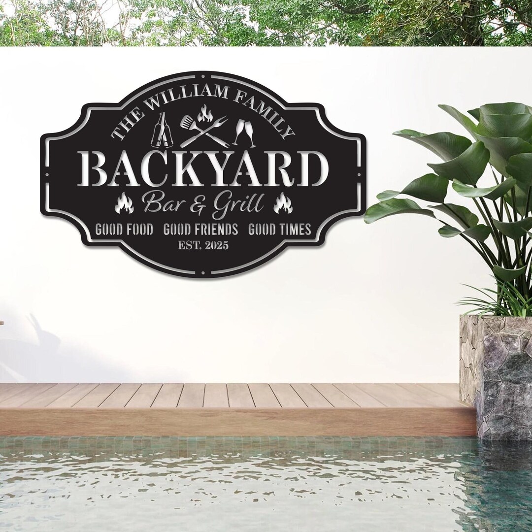 Personalized Backyard Pool Metal Sign LED Light Outdoor Wall Art Custom ...
