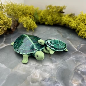 Handcrafted Ceramic Turtle Figurines – Mom and Baby Handmade Pottery Gift