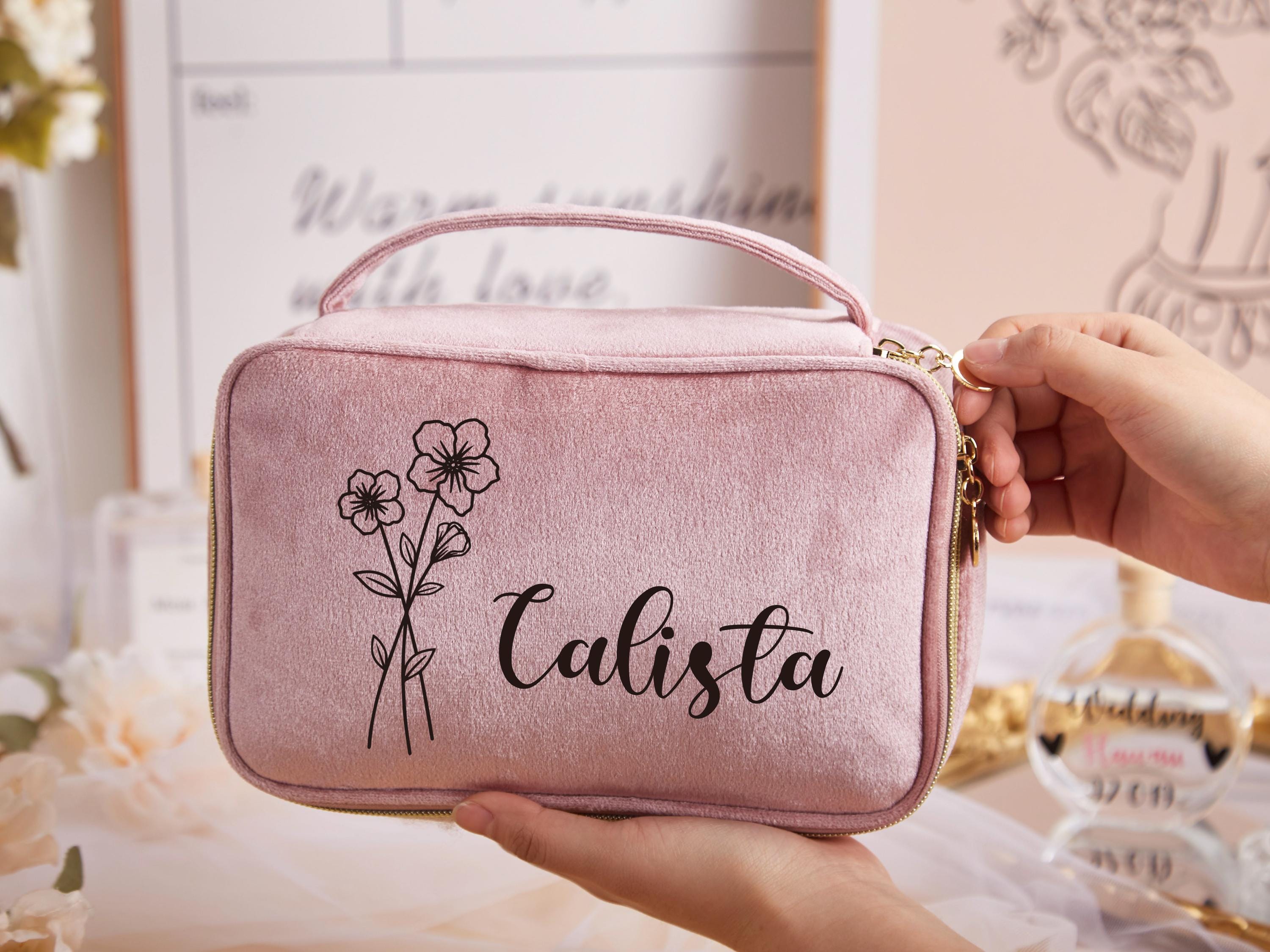 Personalized Birth Flower Makeup Bag,Large Capacity Cosmetic Bag,Birth Flower Makeup Travel Case,Wash Bag,Bridal Shower Gift,Gift for Her