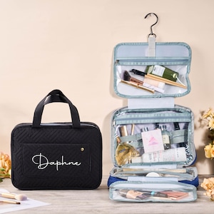 Custom Expandable and Foldable Toiletry Bag,Hanging Makeup Bag,Travel Toiletry Bag,Monogrammed Makeup Bag,Bridal Shower GiftAnniversary Gift