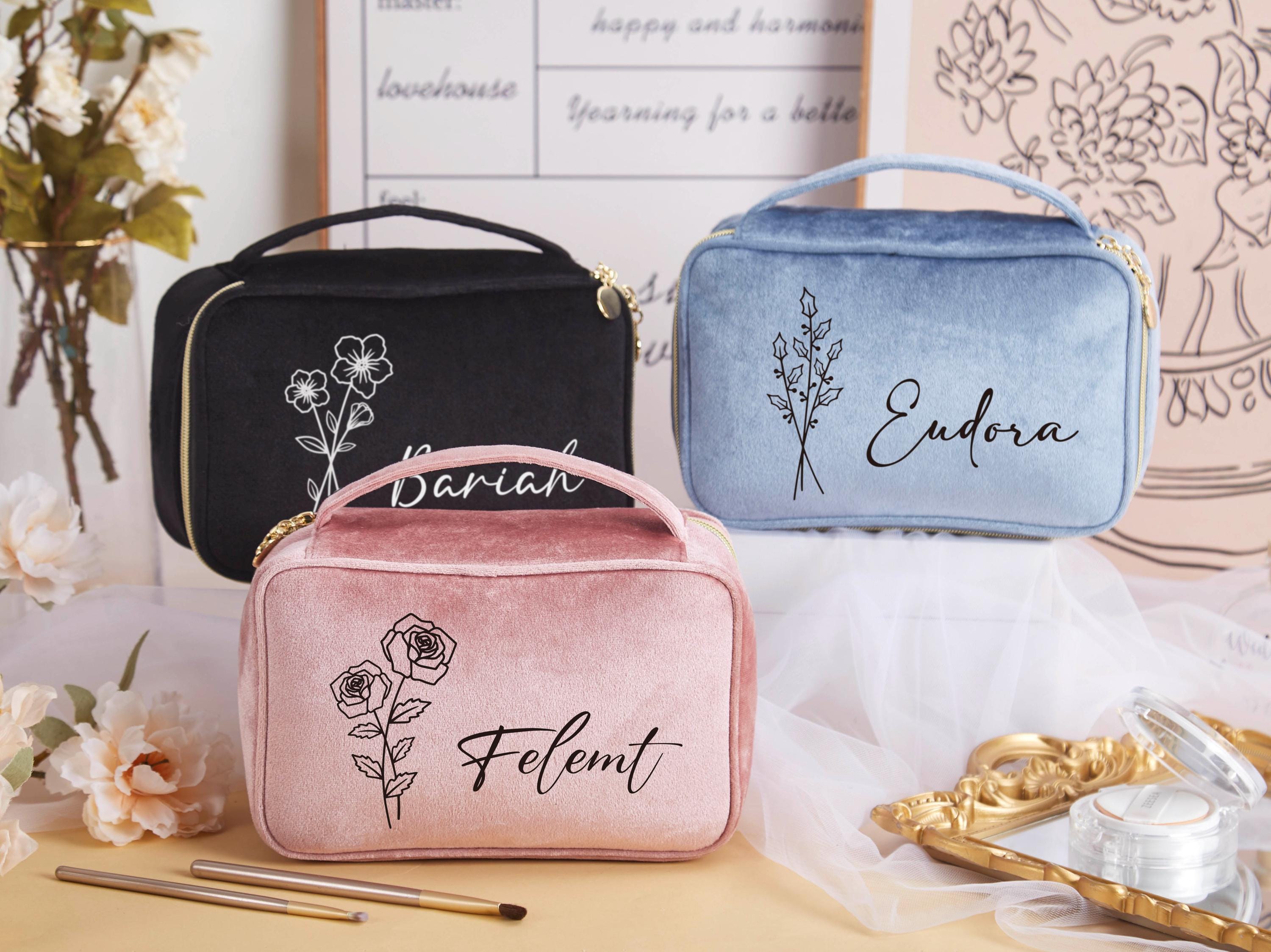 Personalized Birth Flower Makeup Bag,Large Capacity Cosmetic Bag,Birth Flower Makeup Travel Case,Wash Bag,Bridal Shower Gift,Gift for Her