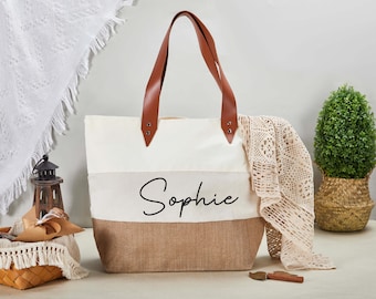 Bridesmaid Beach Tote Bags,Burlap Tote Bag with Zipper,Personalized Wedding Tote,Jute Burlap Tote Bag,Bachelorette Party Bag,Gift for Her
