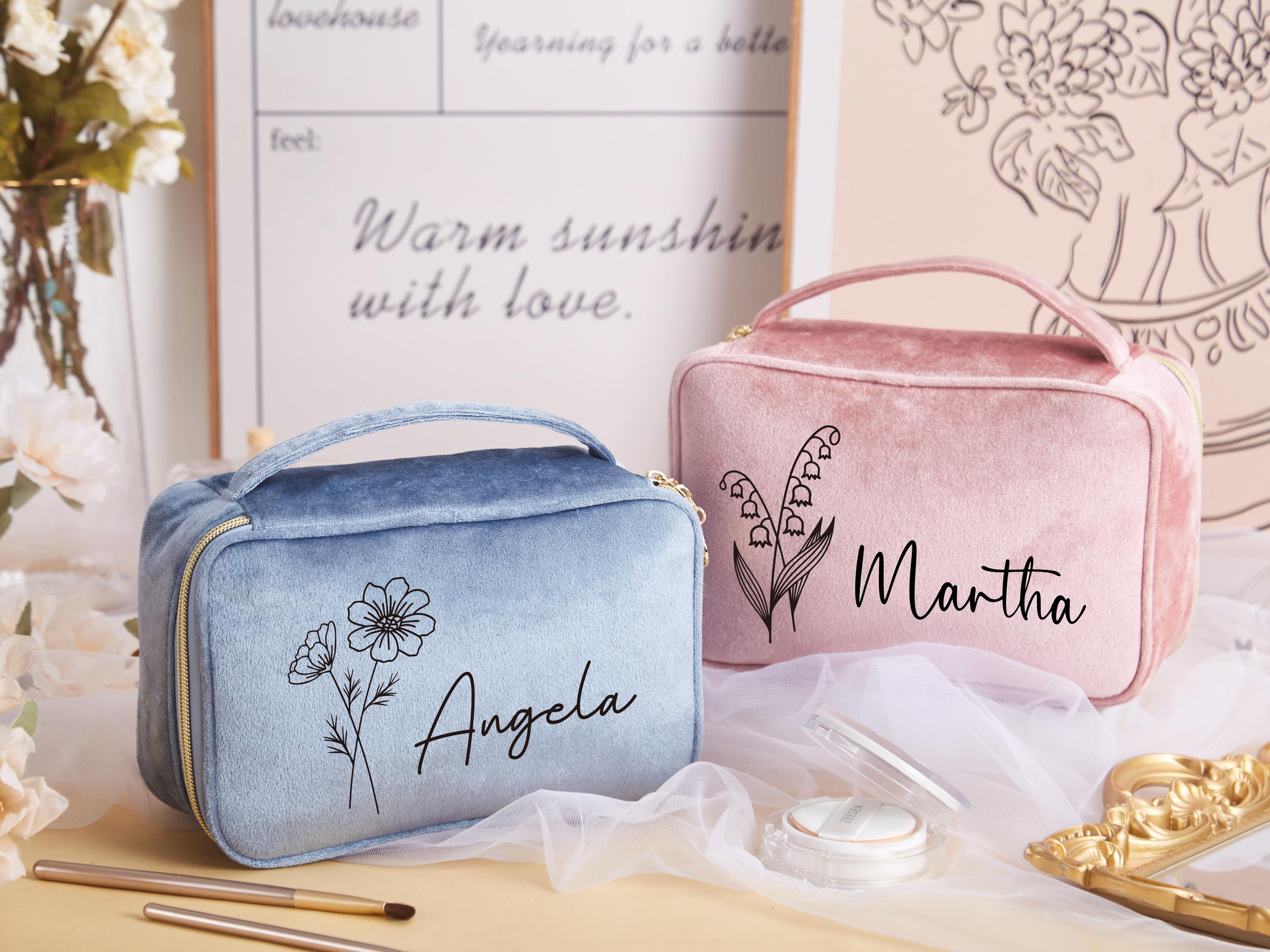 Personalized Birth Flower Makeup Bag,Large Capacity Cosmetic Bag,Birth Flower Makeup Travel Case,Wash Bag,Bridal Shower Gift,Gift for Her