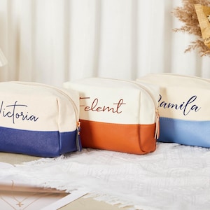Bolsas de maquillaje con monograma de bloques de color personalizables, bolsas de almacenamiento de cosméticos portátiles, bolsa de maquillaje con cremallera, bolsas de regalo para damas de honor, bolsas de maquillaje para bodas