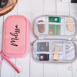 Personalized Cable and Charger Organizer Bag,Travel Cable Organiser,Gadget Bag,Portable Carrying Zipper Case,Gifts for Travel Lovers