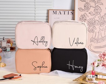 Neceser personalizado con monograma, organizador de maquillaje de viaje, neceser de gran capacidad, regalo de despedida de soltera, regalo de Navidad, regalo de dama de honor.