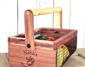 Cedar Garden Harvest Basket | Customized Engraved Wood Gardening Trug | Wooden Hod | Birthday / Anniversary Gift for Gardener / Homesteader