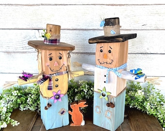 Rustic Spring Table Decor | Primitive Handmade Wooden Scarecrow | Farmhouse Easter Decorations | Reclaimed Wood Art