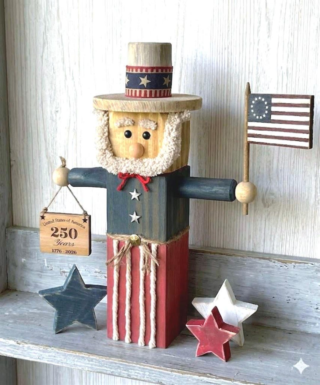 4th of July Uncle Sam Decor | Patriotic Shelf Sitter | Rustic