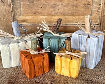 Primitive Wooden Pumpkin: Reclaimed Wood Farmhouse Fall Table Decor, Crafted and painted by hand