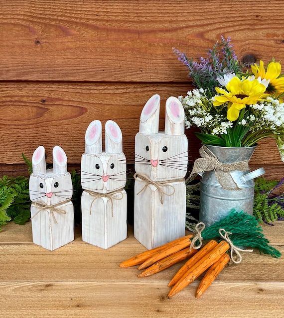 Primitive Easter Bunny Decor | Handmade Reclaimed Wood Bunnies | Rustic Farmhouse Spring Decorations