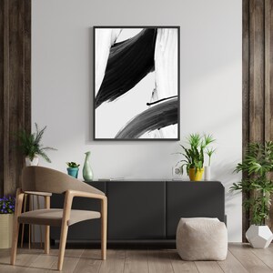Black White Brushstroke Abstract Wall Art Poster