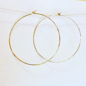 May include: A pair of gold hoop earrings hanging on a white string.