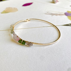 Dainty Gemstone Cuff Bracelet/ Tourmaline cuff/ delicate gold bracelet/ hammered cuff/ healing stone bracelet/ gift for her image 2