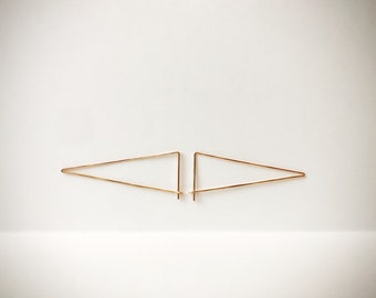 Delicate Spike Hoops/ Minimal Geometric Triangle Hoops/ thin gold dainty ear slides/ rustic simple boho hoops/ edgy punk hoop earrings