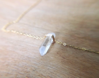 Crystal Point Necklace, Geometric Crystal Quartz Necklace, thin minimal gold chain, organic bohemian hippie jewelry, rustic mineral boho