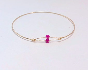 Delicate Ruby Bracelet/ red gold bangle/ minimalist romantic stone bracelet/ gift for her/ dainty gemstone bangle/ ruby bangle