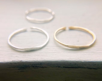 Thin Dainty Gold and Silver Skinny Stack Ring set, simple thin delicate signature stacking rings, adjustable tiny minimalist everyday rings