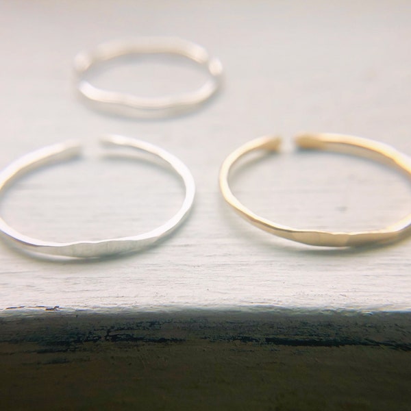 Thin Dainty Gold and Silver Skinny Stack Ring set, simple thin delicate signature stacking rings, adjustable tiny minimalist everyday rings