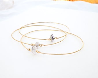 Delicate Diamond Mineral Bangles/ minimalist bracelets/ herkimer diamond bracelet/ dainty thin stacking bracelets/ gold bangles/ gemstone