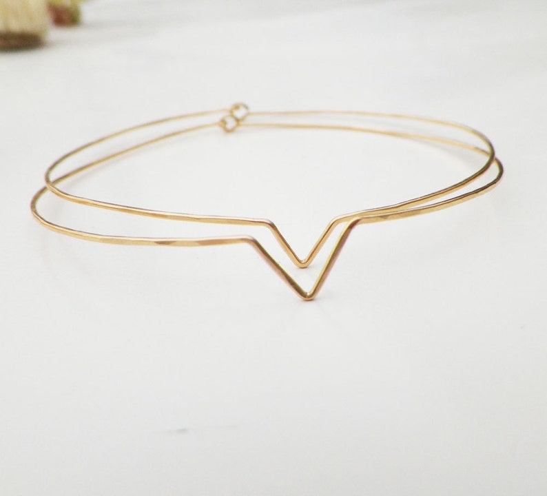Chevron Bracelets/ Gold Geometric Bangles/ Delicate Stacking Bracelets/ arrow bracelets/ minimalist jewelry/ gift for her/ bridesmaid gift image 2