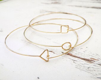 Delicate Gold Geometric Bangles, triangle circle square bracelets, thin hammered bracelets, delicate geometric jewelry, thin gold bangles