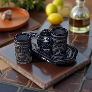 Black Talavera tequila shot glasses (set 4 psc)