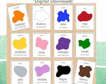 Spanish and English Color Flashcards, Bilingual Learning, Printable Study-tools, Teaching Languages