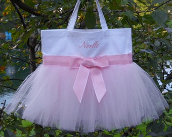 Embroidered Dance Tutu Bag, tutu tote bag, White Bag, Naptime 21, Princess tote bag, Tutu Tote Bag, tutu ballet bag, tutu dance bag TB140  S