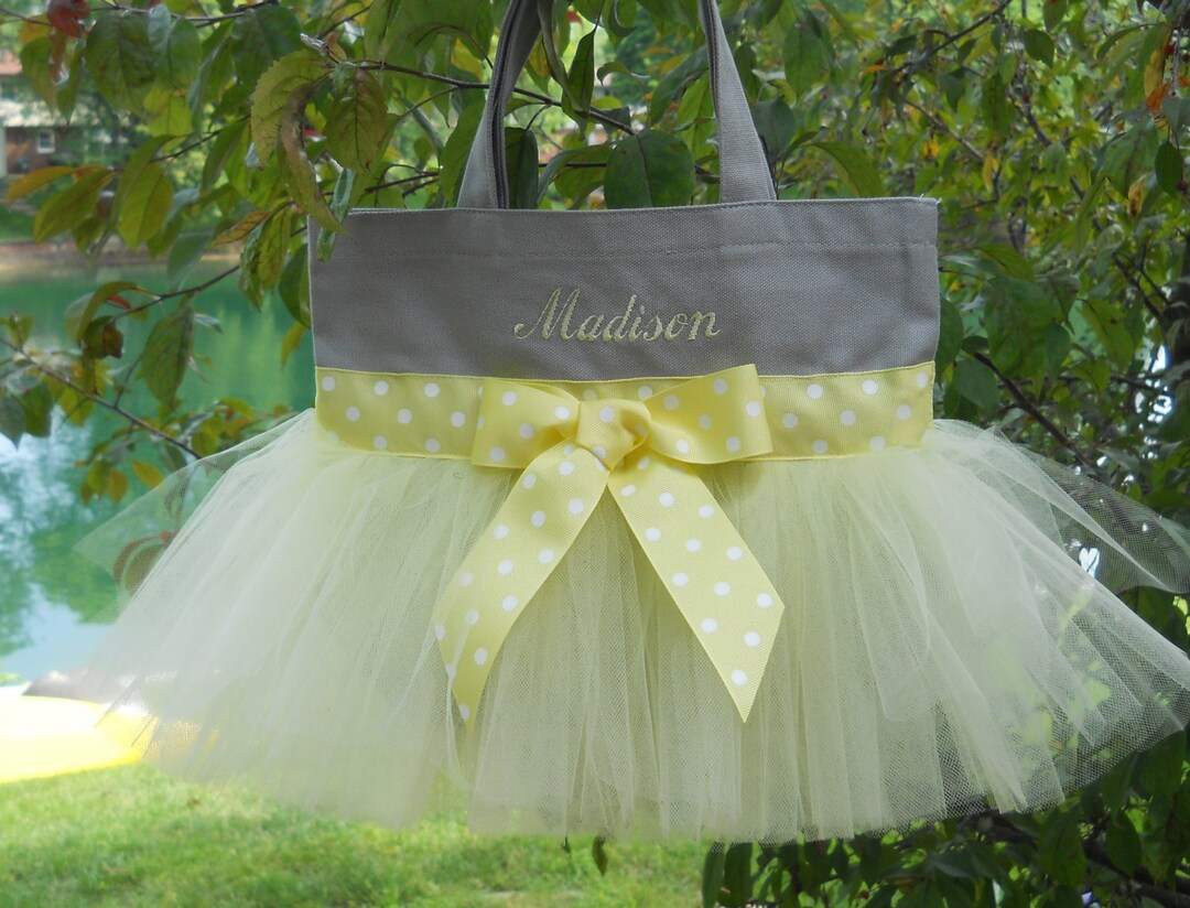 Personalized Ballet Bag Dance Bags Gray Tote Bag With Yellow Etsy