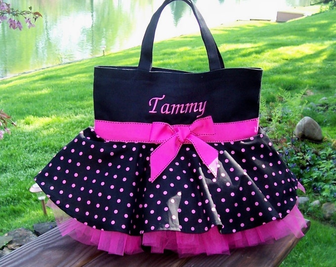 Embroidered Dance Bag Black Bag With Hot Pink Polka Dot - Etsy