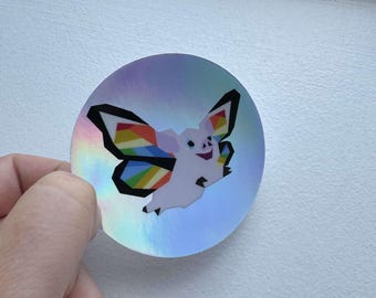 When Pigs Fly Sticker: Cute Flying Piggy Holo Sticker