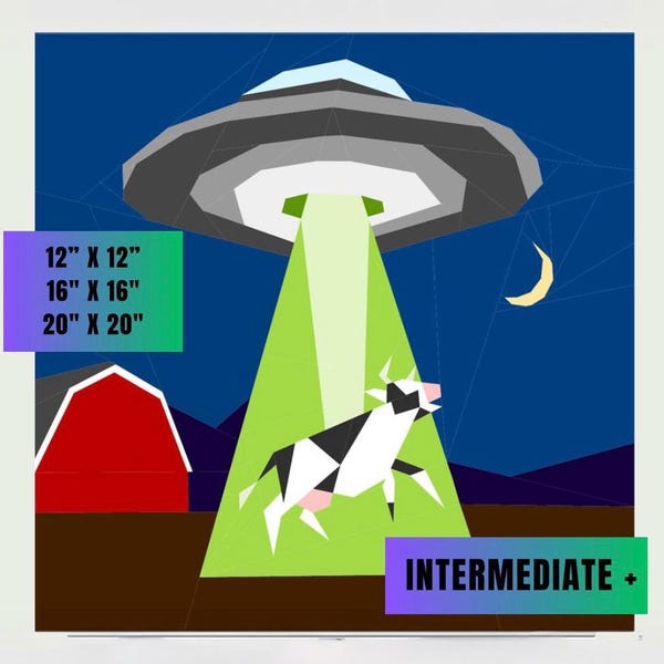 Udderly Out of This World: UFO Cow Abduction FPP Foundation Paper Piecing Pattern, Three Sizes