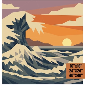 Kanagawa Sunset: Ocean Sunset FPP Foundation Paper Piecing Pattern in Three Sizes