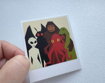 Unusual Suspects Sticker: Cryptid Family Reunion Sticker Mothman Sticker Kraken Sticker Sasquatch Sticker