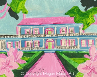 Rosedown Plantation | Signed Art Print | Louisiana Artist Megan Moran | antebellum home azaleas -  St Francisville, Louisiana