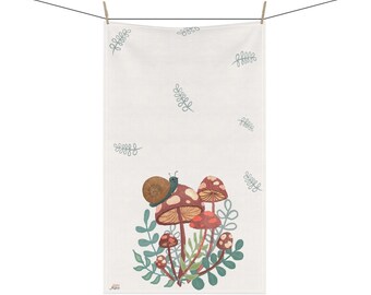 Snail Tea Towel, Mushroom Tea Towel, Woodland Tea Towel, Floral Tea Towel, Kitchen Gift, Kitchen Towel, Art Tea Towel