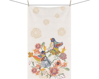 Tea Towel, Bird Tea Towel, Floral Tea Towel, Kitchen Gift, Kitchen Towel, Art Tea Towel